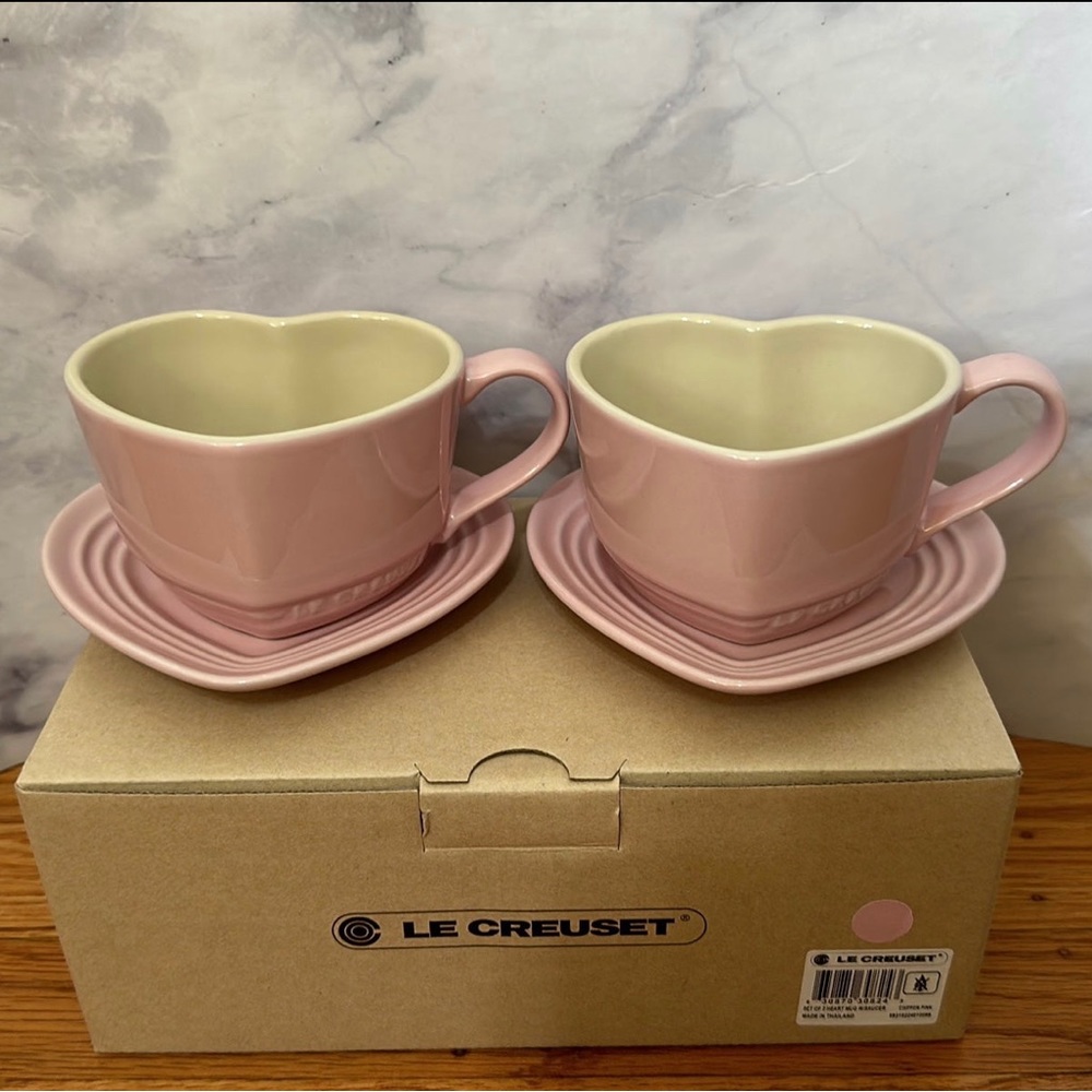 Le Creuset Heart Mugs with Saucer set of 2